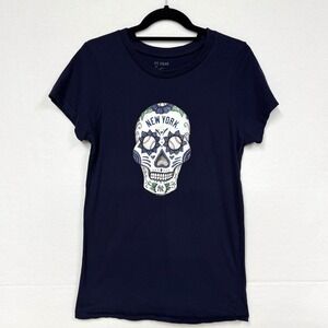 Tiny Turnip New York Yankees Sugar Skull T-Shirt, Women's Size XL, Blue Cotton